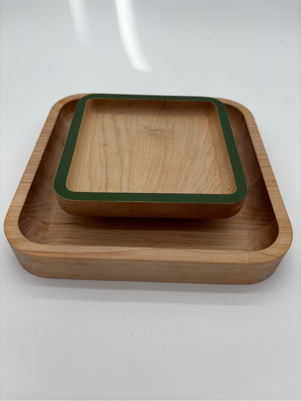 Uncommon Goods Wooden Square Nut Serving Tray with Green Accent